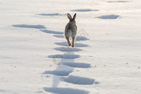 雪坑兔子顺着坑跳跃背景