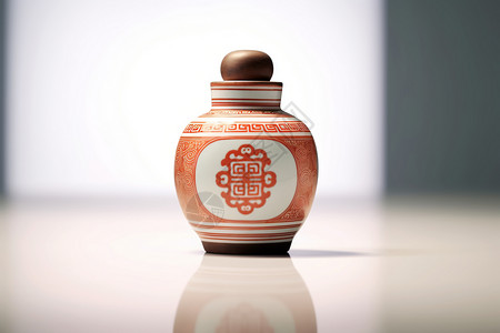 红色陶罐装着白酒的瓷瓶背景