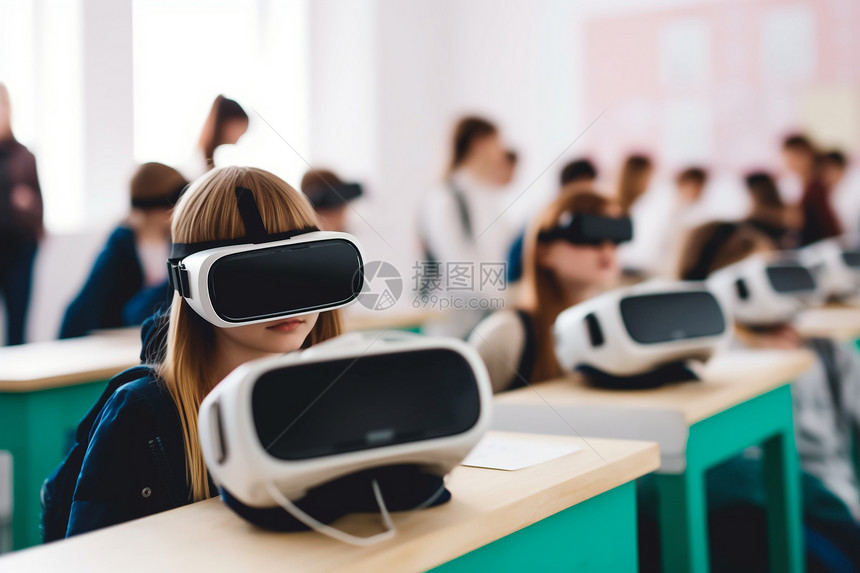使用VR眼睛学习的学生图片