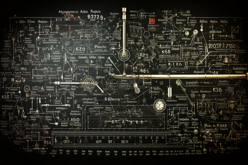 带有复杂方程式的黑板图片