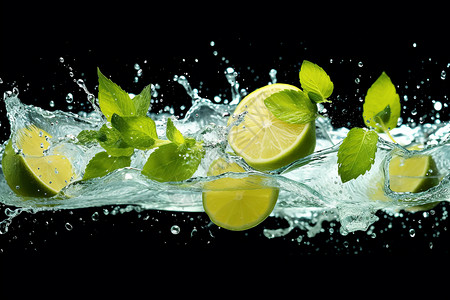 柠檬薄荷卡通图清甜爽口的饮料设计图片