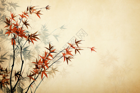 手绘竹叶复古创意背景背景图片