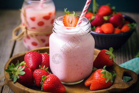 一杯营养的草莓味酸奶图片