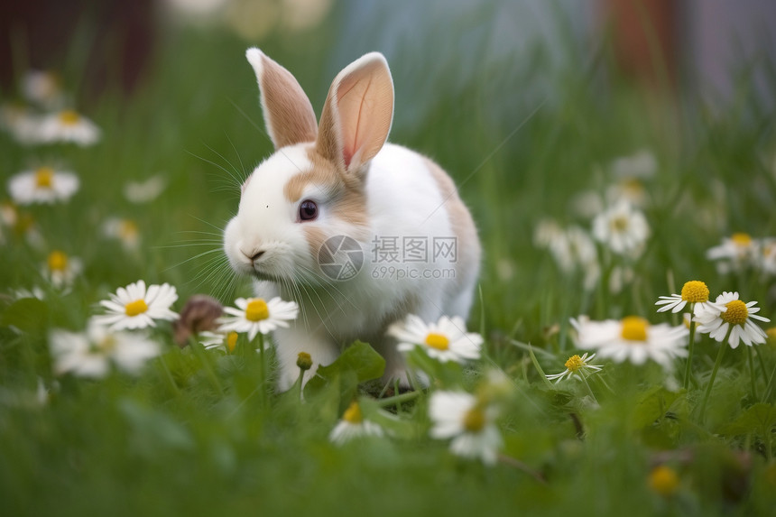 宠物兔子在草地上图片