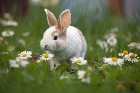 奔跑的小兔子宠物兔子在草地上背景