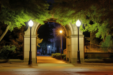 夜晚校园的历史建筑景观图片