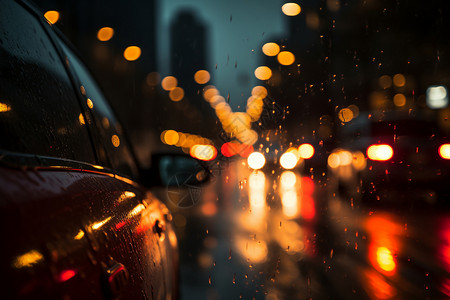 要下雨了夜晚开了车灯的汽车背景