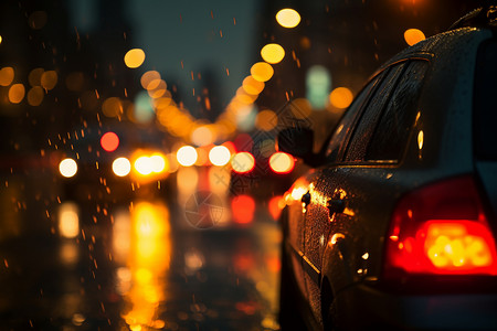 下雨时的汽车和街道背景图片
