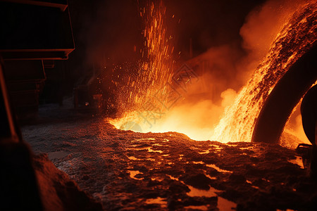 火光四射的冶炼场景图片