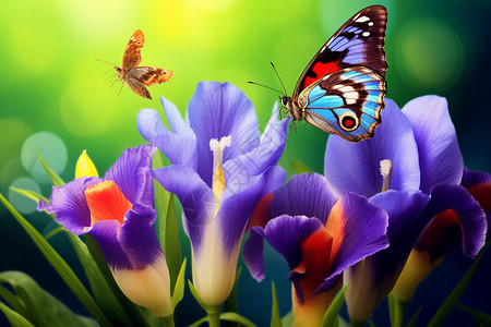 停在紫色花朵上的蝴蝶背景图片