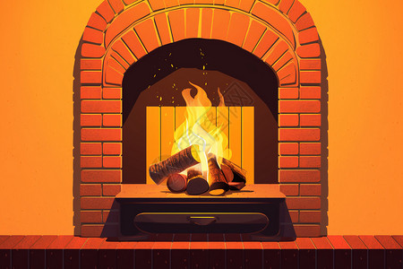 家庭公寓暖气壁炉烟囱插画