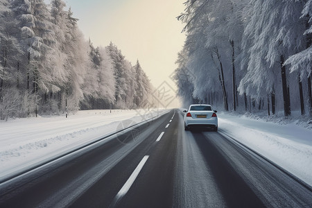 冬季驾驶冬季森林中的道路背景