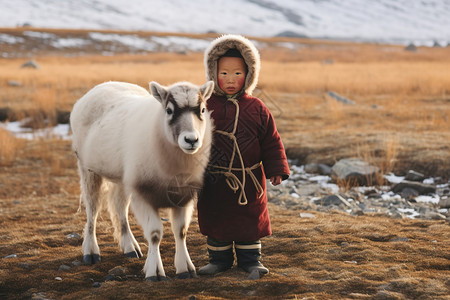 边远地区游牧民族的孩子背景图片