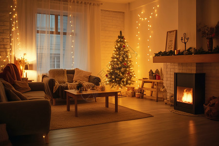 圣诞室内背景温馨的圣诞公寓装饰背景