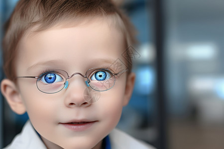 戴眼镜的蓝眼睛小男孩图片