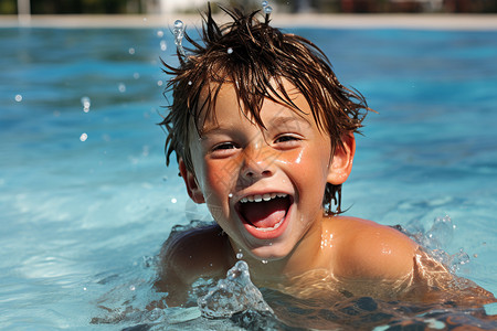 户外泳池开心的男孩图片