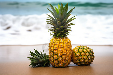 沙滩上美味的菠萝背景图片