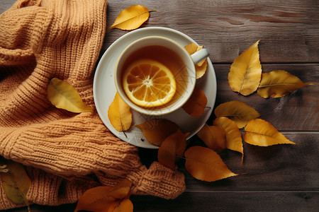 秋季温暖的柑橘茶图片