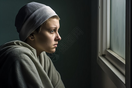 窗边抑郁的女性背景图片