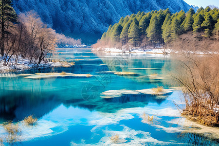 冬天风景树林湖泊图片