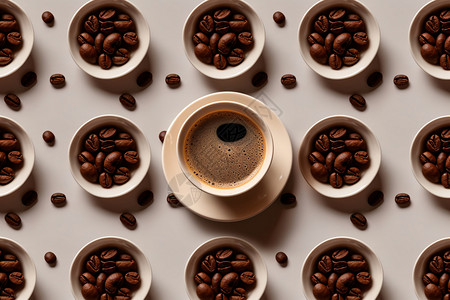 平躺咖啡和咖啡豆背景