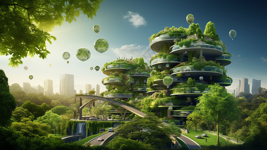 生态自然概念图绿色生态环保的未来城市设计图片