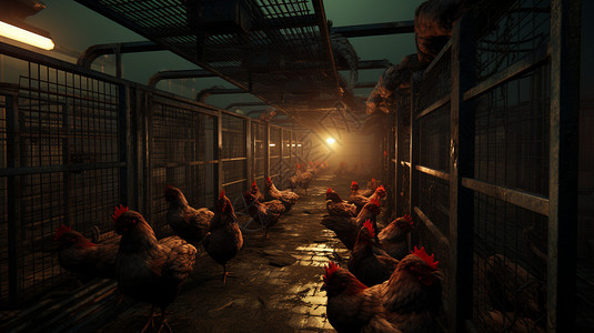 笼式养鸡场的插图高清图片