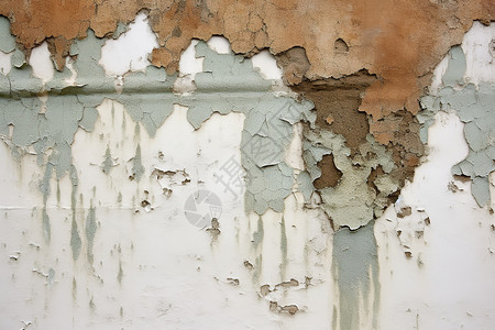 潮湿剥落的建筑墙皮背景图片