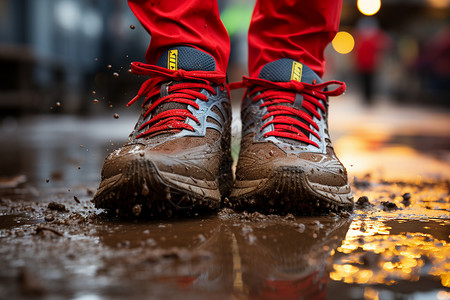 泥路上跑步的运动者图片