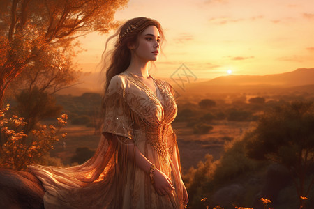 公主插画荒原上美丽的欧洲公主背景