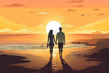 沙滩上的恋人艺术插图图片