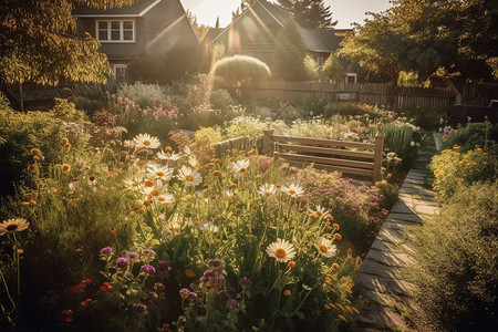 郁郁葱葱的别墅花园景观图片