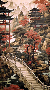 中国庭院的壮丽景象背景图片