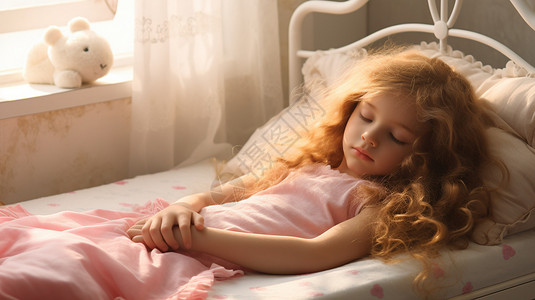 卧室睡着的可爱小女孩图片