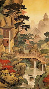 创意中国庭院艺术插图背景图片