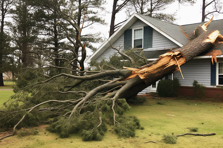 龙卷风自然灾害自然灾害损坏的房屋和树木设计图片