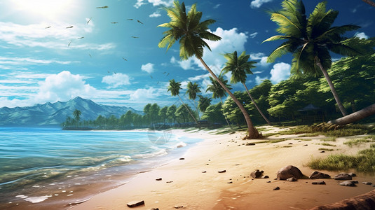 夏日美丽的沙滩背景图片