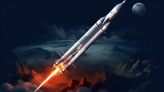 天上飞行的火箭图片
