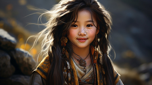 高原上微笑的藏族女孩背景图片