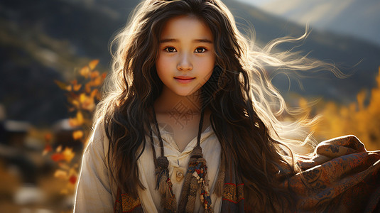 美丽的藏族女孩背景图片