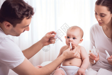 医院里吸鼻子的婴儿高清图片