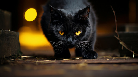 一只小黑猫行走中的小黑猫背景