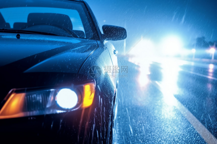 雨天疾驰的汽车图片