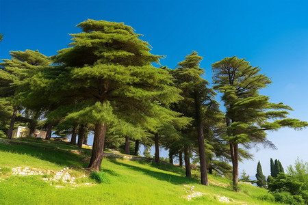 地中海森林地中海柏树高清图片