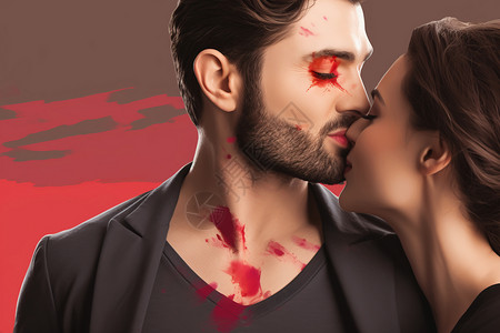 血与情侣素材正在亲吻的情侣背景