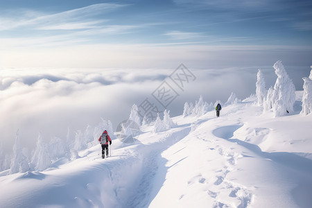 雪山脚印攀登者勇闯雪山顶峰背景