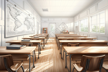 空的铅笔教室彩色铅笔手绘插画