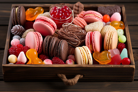 巧克力盒子马卡龙甜品拼盘背景
