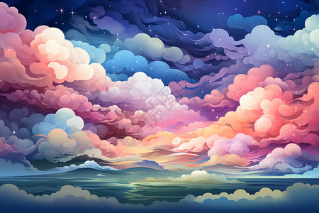 星空下五彩的云层图片