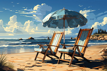 夏日沙滩躺椅插画背景图片
